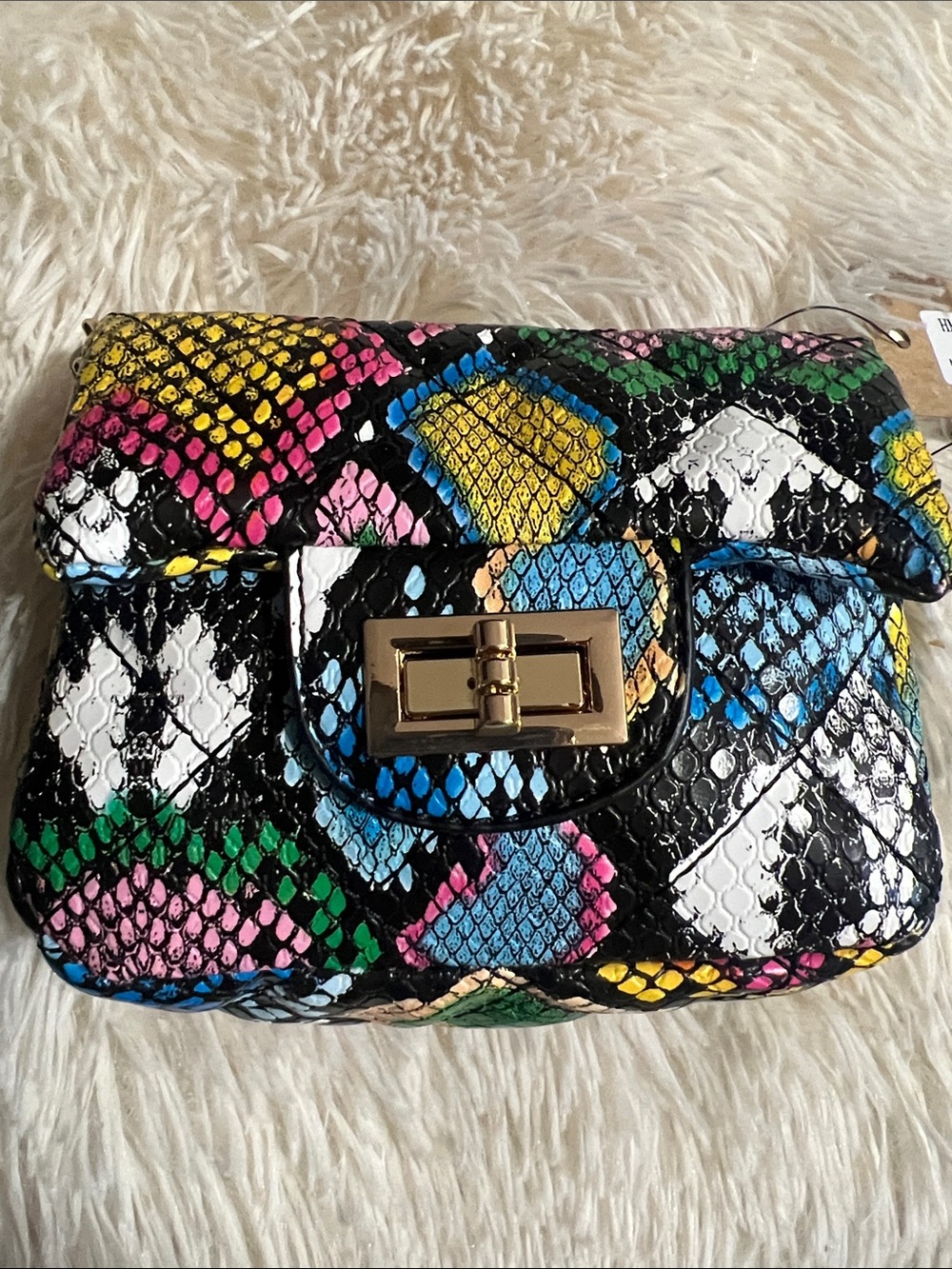 Multicolor Snake-Print Flap Crossbody Bag